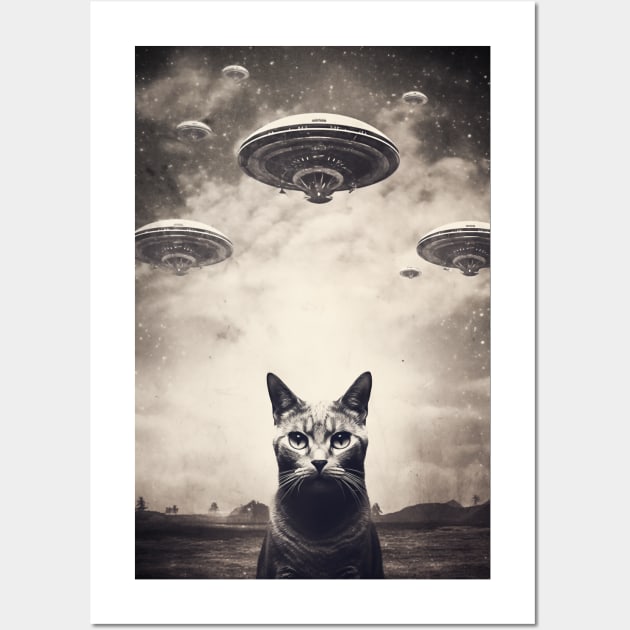 Vintage UFO Cat Wall Art by JunkyDotCom